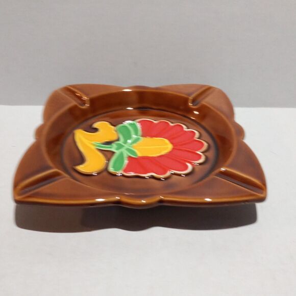 Vintage Majolica Ceramic Square Flower Ashtray-1978-Japan-Trinket Dish-MCM-NEW - Picture 4 of 10